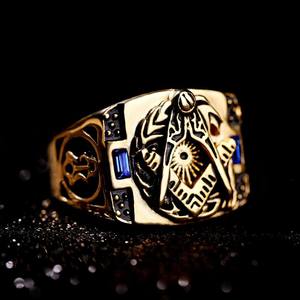 Anillo de Acero Inoxidable Estilo <span class=keywords><strong>Punk</strong></span> Retro Masónico con Incrustaciones de Piedras Preciosas Azules, Joyería Gótica Vintage Elegante, Anillo de Moda Masculino Exquisito - Product Image 2