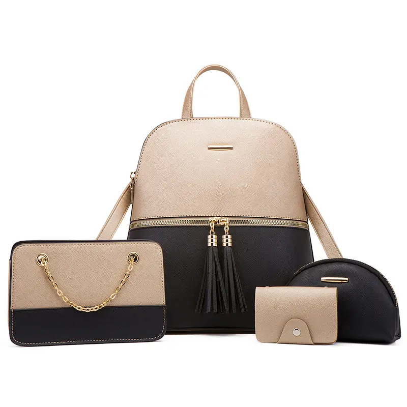 fashion high quality pu leather women shoulder bag backpack female three - piece set trend women's backpacks