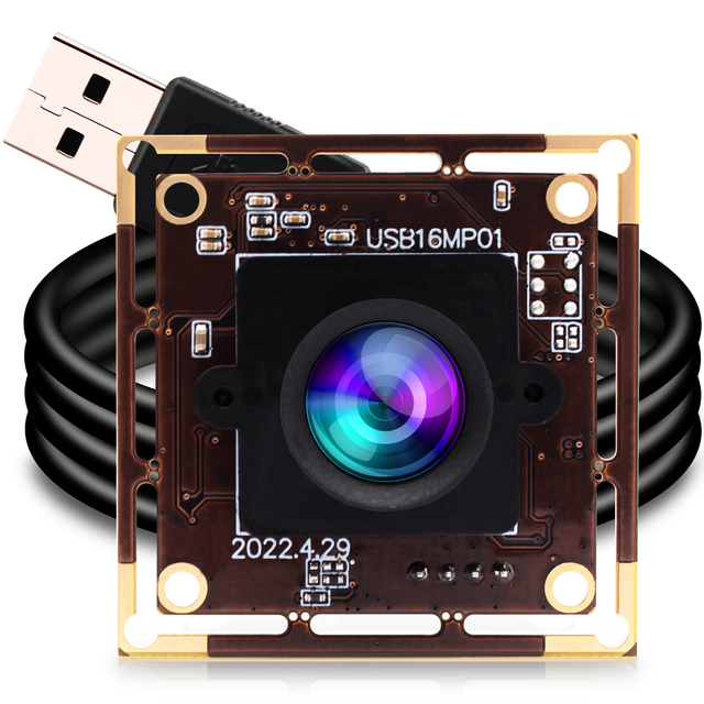 ELP 16MP Wide Angle USB Camera Module 4K Webcam Board with No Distortion Lens for Document Passport ID QR Bar Code Scanning