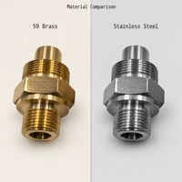 Connecteur hexagonal fileté sur mesure OEM 59 en laiton usiné CNC de précision avec double filetage pour équipement industriel