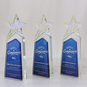 Placa de Premio de Cristal con Diseño de Estrella Arcoíris Azul, Trofeo de Cristal - Product Image 6