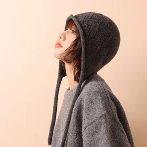 Chapeau en laine 100% pure, <span class=keywords><strong>petit</strong></span> chapeau <span class=keywords><strong>rouge</strong></span> à capuche, tricoté, nouvelle arrivée, chapeau à nouer, style européen-américain pour femmes, 48-50 cm de tour de tête - Product Image 3