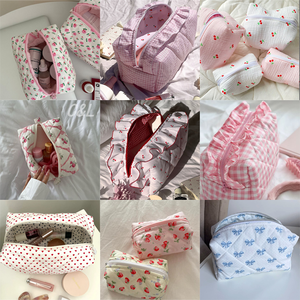 Trousse de Maquillage Matelassée en Coton Grande Capacité pour Femme, Sac Cosmétique Portable Douillet avec Fermeture Éclair, Étui à Motif Bonbon Mignon - Product Image 2