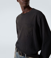 Vente en gros usine T-shirt homme 100% coton à manches longues, coupe oversize, col rond, avec broderie de poche, style streetwear
