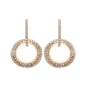Orecchini Pendenti di Lusso da Donna in Oro 18K Bianco con Cristalli Incastonati, Design Geometrico Circolare, Gioielli da Festa con Strass - Product Image 1