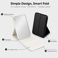Miroir de poche pliable avec support, 4 couleurs, couverture en cuir PU, miroir compact HD, vente en gros