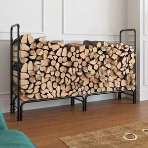Support à <span class=keywords><strong>bois</strong></span> <span class=keywords><strong>de</strong></span> <span class=keywords><strong>chauffage</strong></span> en métal robuste, taille personnalisable, avec porte-bûches et étagère, pour usage intérieur - Product Image 1