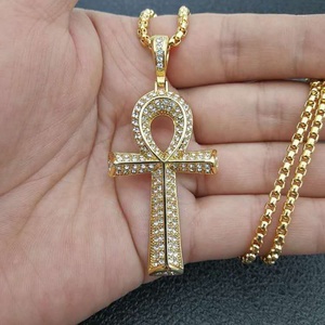 Pendentifs Croix Égyptienne Ankh Clé de Vie en Cristal Diamant Plaqué Or Faits à la Main de Haute Qualité - Product Image 5
