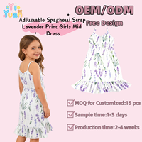 Robe midi lavande personnalisée à bretelles spaghetti pour filles, col en V, taille élastique, ourlet à volants, robe d'été, robe tourbillon pour enfants, collection boutique