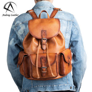 Andong <b>Men</b> Backpack Genuine Cow Leather Retro Leisure Business Vegetable Tanned Large Capacity <b>Shoulder</b> <b>Bag</b> Portable Travel <b>Bags</b> - Product Image 2