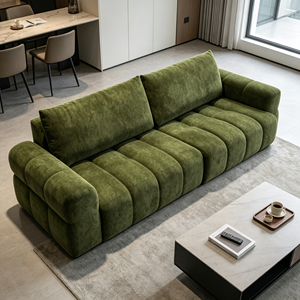 Sofá Seccional Moderno de Terciopelo Verde con Brazos Acolchados y Respaldo con Cojines para Sala de Estar - Product Image 6