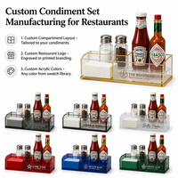 Ensemble d'organisateurs de condiments en acrylique usiné CNC sur mesure avec support de serviettes perforé et plateau à sauces