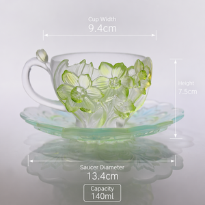 Juego de Taza y Platillo de Vidrio Liuli Hecho a Mano, 140 ml, Degradado Amarillo, Relieve de Narciso, Taza de <span class=keywords><strong>Espresso</strong></span> de Lujo, Regalo Artístico, OEM - Product Image 4
