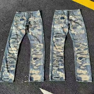 Pantalones Vaqueros de Pierna Recta, Anchos, Holgados, Ligeramente Acampanados, Lavados, Desgastados, con Estampado Digital de Alta Calidad, Fabricante Personalizado - Product Image 5