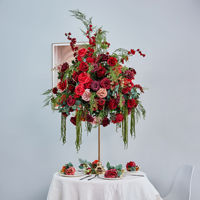 Boule de fleurs artificielles en forme de diamant, rouge H117, 60 cm, extra-large, pour arrangement floral de table principale de mariage