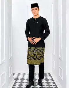 Malaysia Eid Muslim Men Baju Kurung Melayu Slimfit Cutting Silk Model Embroidery Songket And Baju Melayu Baju Raya