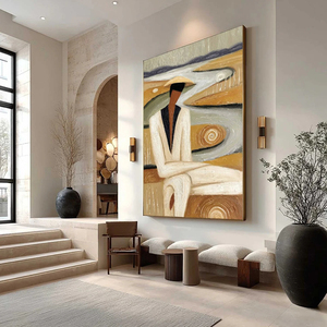 Earthen Contemplation Textured Figurative Oil Painting <b>Framed</b> <b>Canvas</b> Art Contemporary Style Hand Painted Indoor Decor - Product Image 3