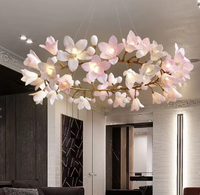 Lustre suspendu moderne en cuivre pour salon, salle à manger et escalier, avec motif floral décoratif et éclairage LED