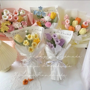 Venta al por mayor de flores artificiales de ganchillo a mano, <span class=keywords><strong>ramo</strong></span> de San Valentín, decoración de graduación, rosa, tulipán tejido para regalos decorativos - Product Image 5