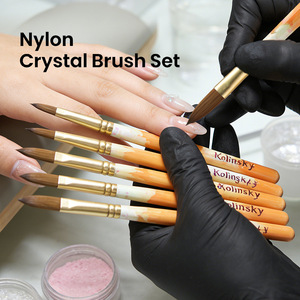 Pinceau à ongles en acrylique avec manche en bois, taille 8-20, poils en nylon ondulés, pinceau pour extension de poudre 3D en cristal pour ongles - Product Image 2