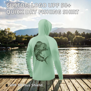 เสื้อตกปลาแบบมีโลโก้สั่งทำ ระบายอากาศได้ดี ป้องกันรังสียูวี UPF 50+ แห้งเร็ว น้ำหนักเบา ผลิตจากโพลีเอสเตอร์ - Product Image 2