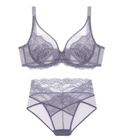 Ensemble de lingerie sexy transparente pour femme, soutien-gorge grande taille respirant, style fin, avec effet push-up et anti-affaissement, pour poitrines généreuses, modèle international