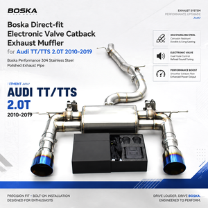 ท่อไอเสียแคทแบคแบบตรงรุ่นพร้อมวาล์วอิเล็กทรอนิกส์สำหรับ Audi TT/TTS 2.0T ปี 2010-2019 ยี่ห้อ Boska ผลิตจากสแตนเลส 304 ขัดเงา - Product Image 1