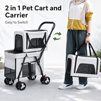 Carrito de Paseo para Mascotas de Dos Niveles, Desmontable, Plegable, Ligero y Duradero, con Malla Transpirable, Freno Trasero y 4 Ruedas Grandes