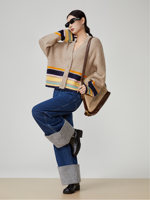 Maßgeschneiderter Damen V-Ausschnitt Knopf-Mohair-Strickcardigan Top 2026 Frühling Locker Sitzender Kontrast-Streifen Pullover Mantel Damen Winterpullover
