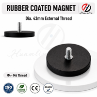 Aimant de fixation externe pour base de voiture, aimant néodyme 43 mm, aimants pot à revêtement en caoutchouc noir avec filetage extérieur