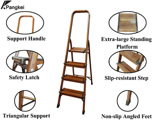 Échelle pliante portable à 4 marches, finition imitation bois, marches larges, en aluminium, antidérapante, pour la maison, la cuisine et le bureau - Product Image 2