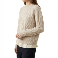 Pull en cachemire pour femme, col rond, tricot torsadé texturé, décontracté pour le bureau