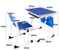 Ensemble Chaise et Bureau Scolaire Moderne en Métal Bleu et Blanc, Hauteur Fixe, Table d'Étude à Face Ouverte, Mobilier Minimaliste pour Enfants en Classe