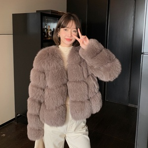 Nueva colección, abrigo recortado de piel de zorro en crema, chaqueta para damas <span class=keywords><strong>jóvenes</strong></span>, trajes de moda de invierno, abrigo de piel peluda, ropa - Product Image 6