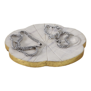 Vassoio Decorativo in Marmo Bianco con Bordo Dorato a Forma Ondulata, Centrotavola per Arredamento Casa, Accento per Tavolino da Caffè - Product Image 2