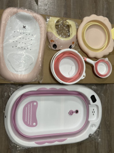 Juego de <span class=keywords><strong>6</strong></span> bañeras plegables <span class=keywords><strong>para</strong></span> bebés con termómetro real y soporte de baño <span class=keywords><strong>para</strong></span> niños, 5 cajas de colores en 1 caja de cartón marrón - Product Image 1