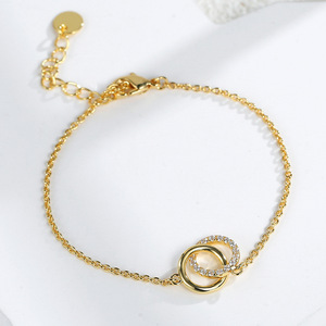 Pulsera de Doble Aro Redondo con Circonitas para Mujer, Bañada en Oro de 18K, Brazalete Minimalista Geométrico, Joyería al por Mayor, Accesorio de Moda - Product Image 5