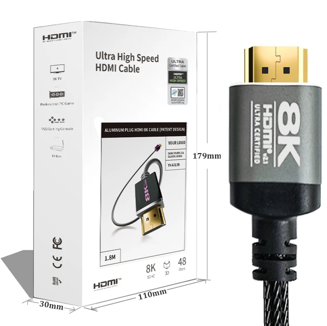 1M HDTV 2.1 Cable 8K Ultra HD High Speed Nylon Mesh 48gbps HDTV Cable Metal Shell HDTV Cable With Ethernet