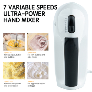 Batidora Eléctrica de Mano de 7 Velocidades y 200W con Batidores de Acero Inoxidable y Ganchos para Amasar, Diseño de Elevación de Tazón para Repostería, Crema, Huevos - Product Image 3