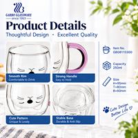 Verre à boire en verre borosilicate à double paroi, design animaux (chat), divers types, tasse à café, tasse à eau, tasse à thé, vente en gros d'usine