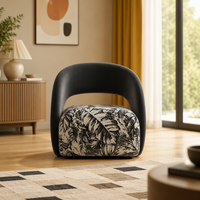 Fauteuil lounge moderne incurvé et rembourré avec siège à imprimé botanique pour hall d'hôtel, café, club, réception et mobilier de salon