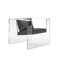 Fauteuil d'appoint carré en acrylique transparent avec coussin en cuir PU rembourré en éponge, fauteuil de salon moderne pour le salon