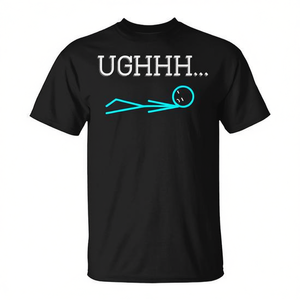 T-shirt Ughhh Stick Figure nera con scollo rotondo e grafica, abbigliamento casual unisex - Product Image 2