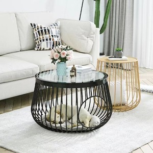 Table basse moderne en marbre rond doré WDY, nouveau design, pour salon, utilisable comme niche pour chat - Product Image 3