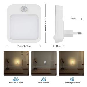 Veilleuse LED à détecteur de mouvement, luminosité réglable, blanc chaud, pour enfants, adultes, salle de bain, chambre à coucher, CE ROHS - Product Image 3