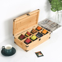 Boîte de rangement rectangulaire multifonctionnelle en bambou laqué écologique à 8 compartiments pour sachets de thé, avec couvercle découpé au laser