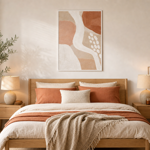 <span class=keywords><strong>Peinture</strong></span> sur toile abstraite beige terre cuite aux formes courbes, encadrée, grande taille, décoration murale moderne pour salon - Product Image 3