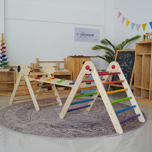 Winning Wooden Climbing with Ramp Foldable Triangle Climber and Reversible Slide Montessori Waldorf