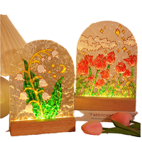 Peinture sur verre à ondulations d'eau LED DIY en forme de tulipe, faite à la main, avec base en bois, mini, en acrylique, à brancher, pour enfants, anniversaire, fête des Mères - Vente en gros