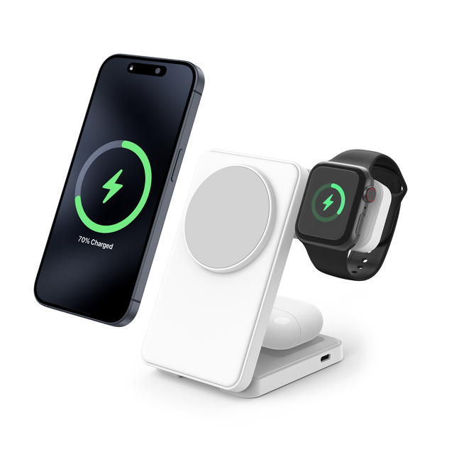 Portable Foldable Fast Wireless Charging 15w Magnetic 3 in 1 Wireless Charger Station Phone Holder